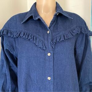 Vintage Denim Western Prairie Cottagecore Button-Down Dress Size 7-8